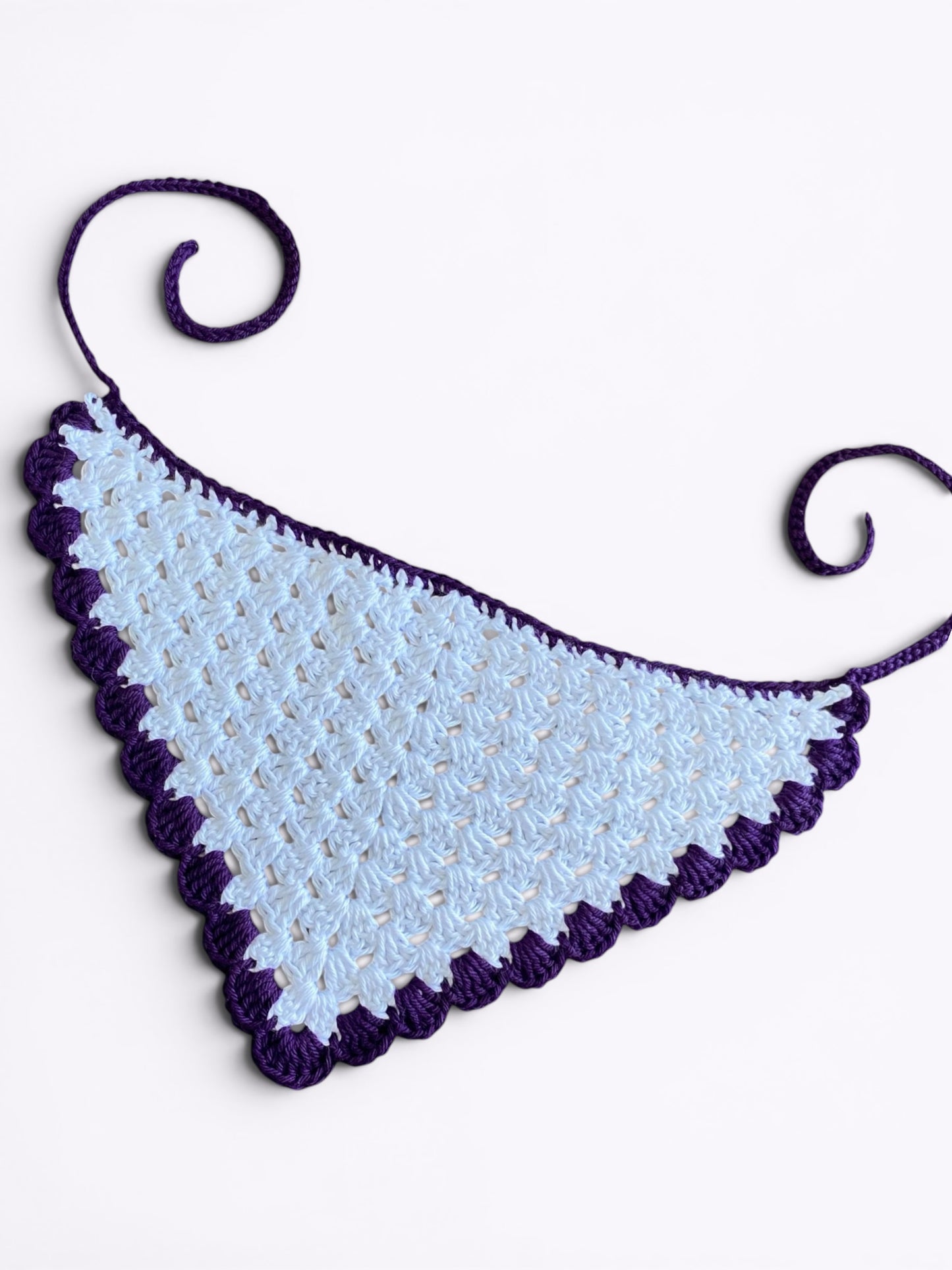 White and Dark Purple Crochet Bandana 100% Cotton