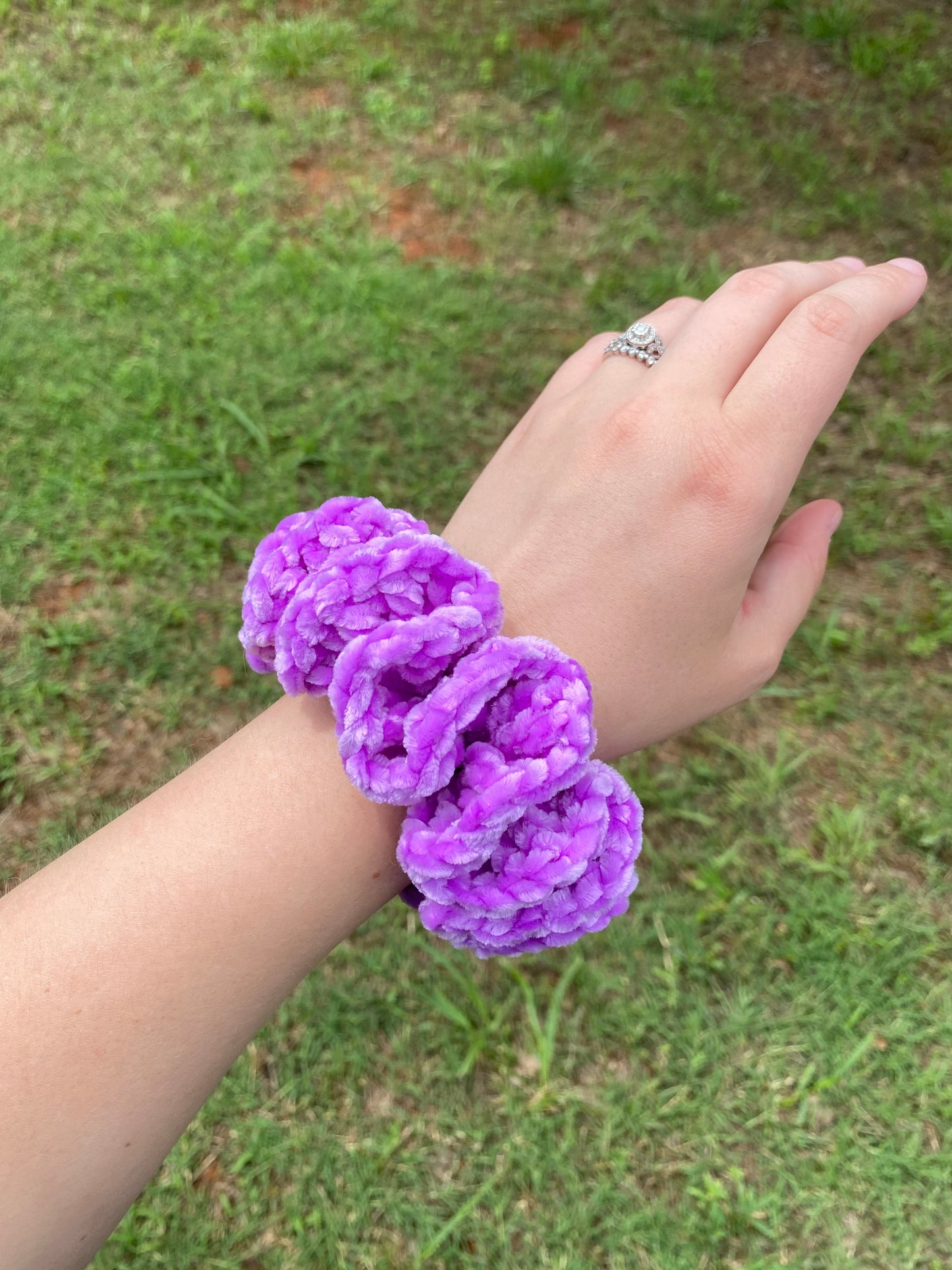 Purple Velvet Crochet Scrunchie