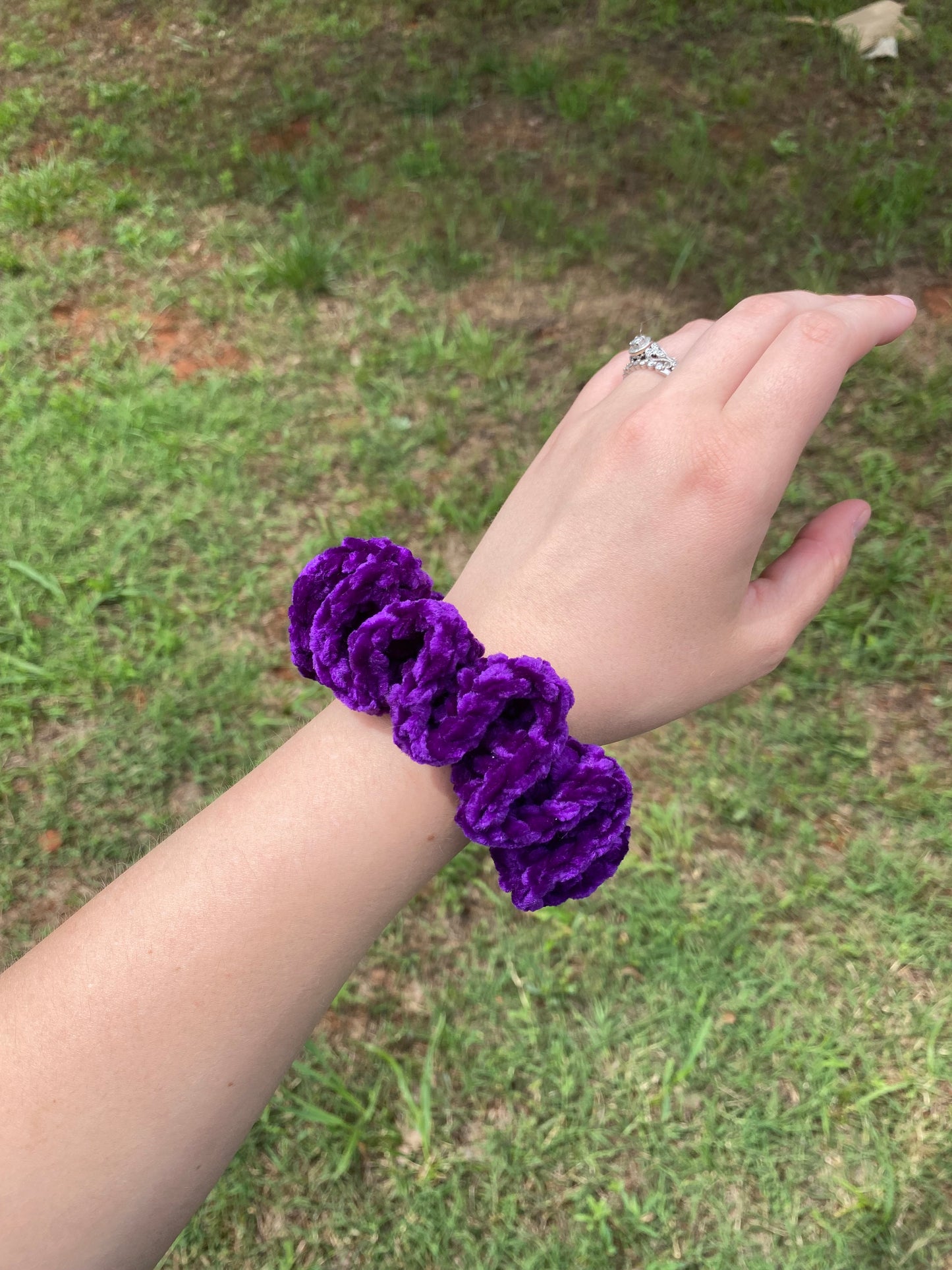 Dark Purple Velvet Crochet Scrunchie
