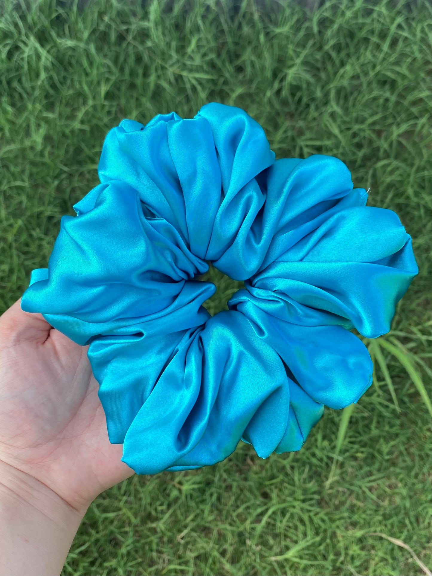 XL Jumbo Teal Satin Scrunchie