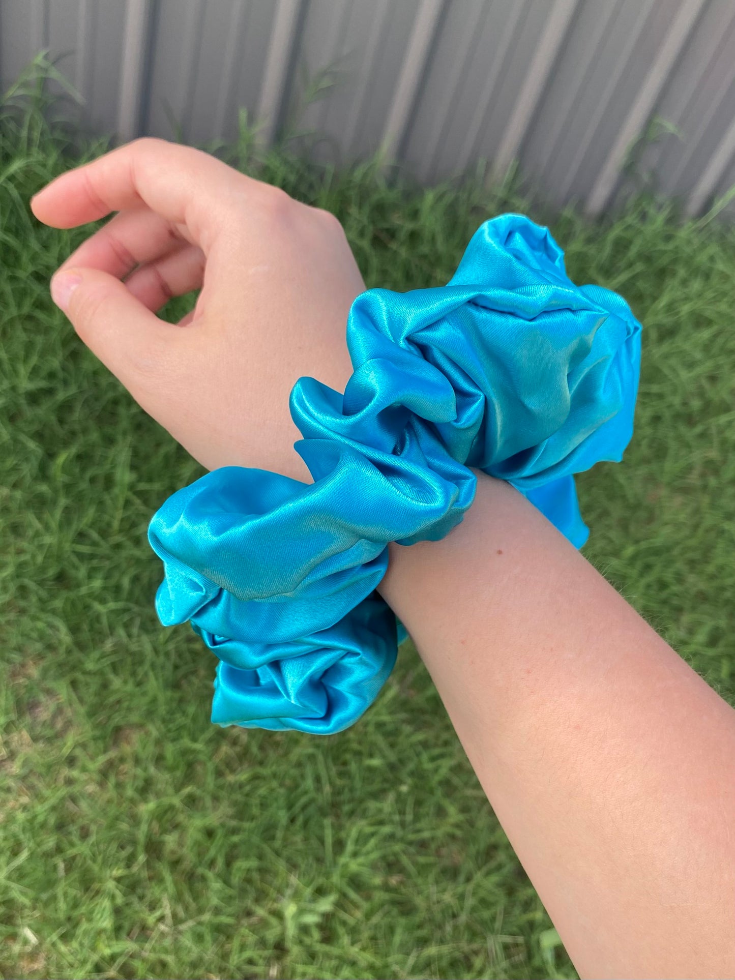 XL Jumbo Teal Satin Scrunchie