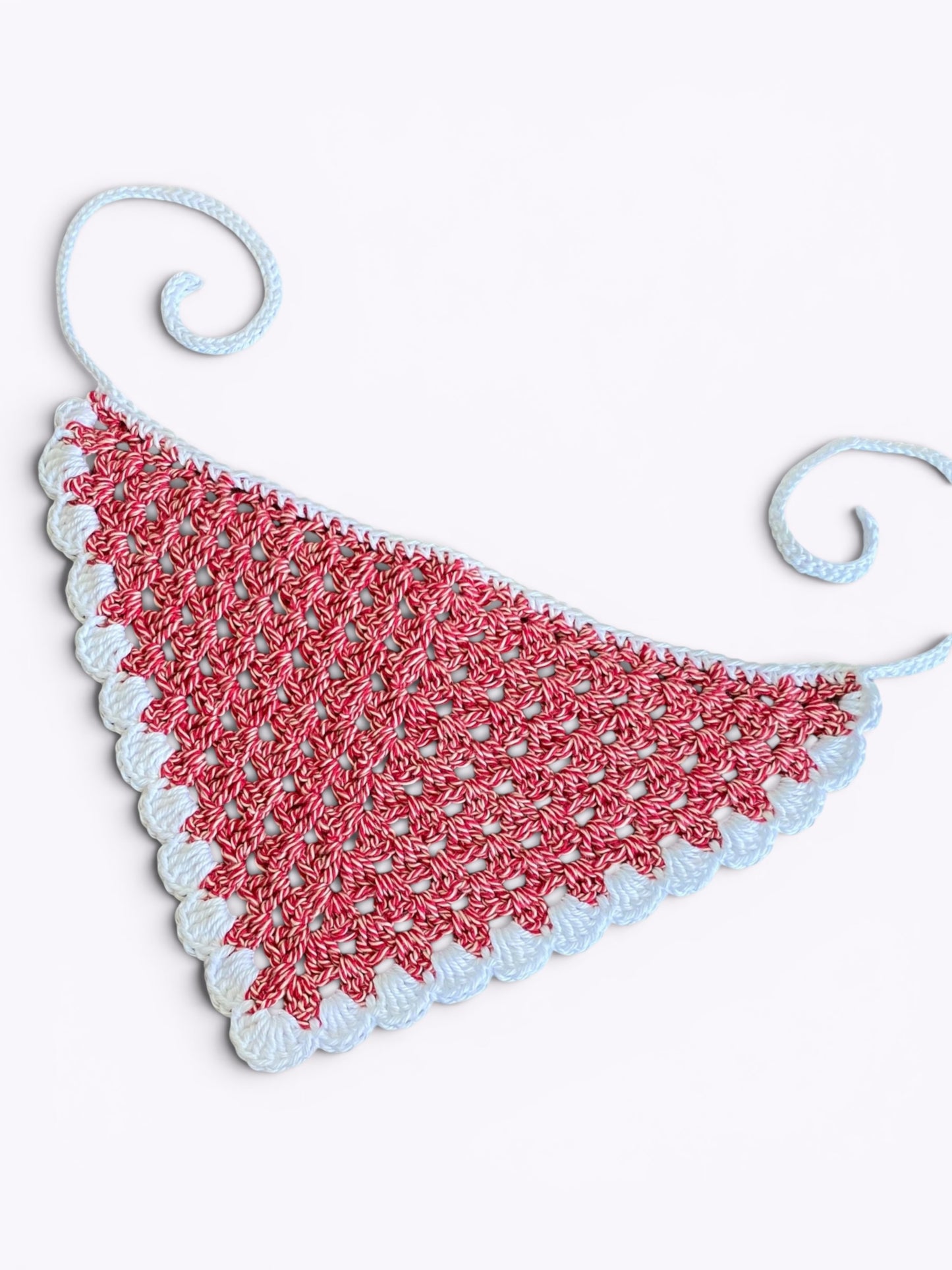 Red and White Crochet Bandana 100% Cotton