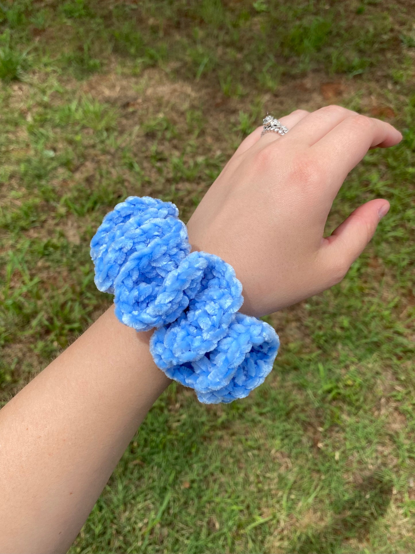 Blue Velvet Crochet Scrunchie