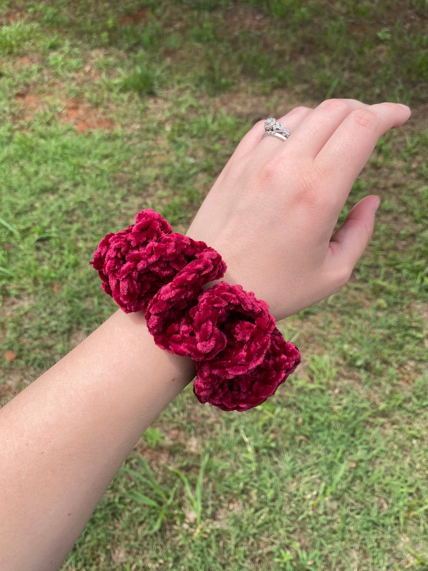 Maroon Velvet Crochet Scrunchie