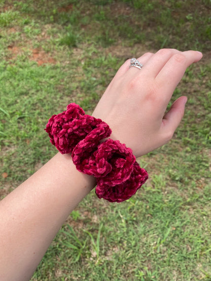 Maroon Velvet Crochet Scrunchie