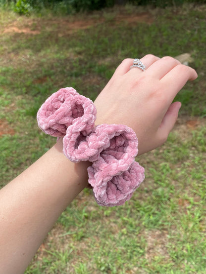 Blush Pink Velvet Crochet Scrunchie