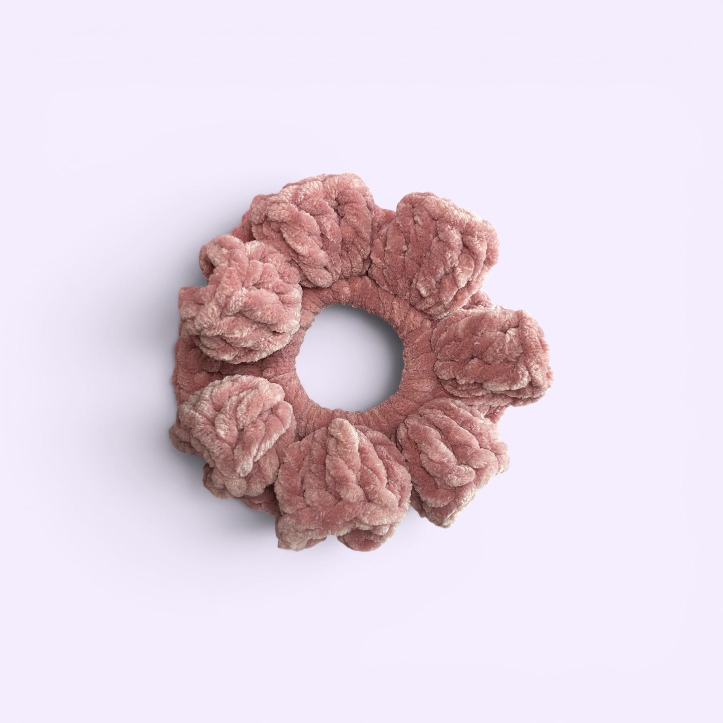 Blush Pink Velvet Crochet Scrunchie
