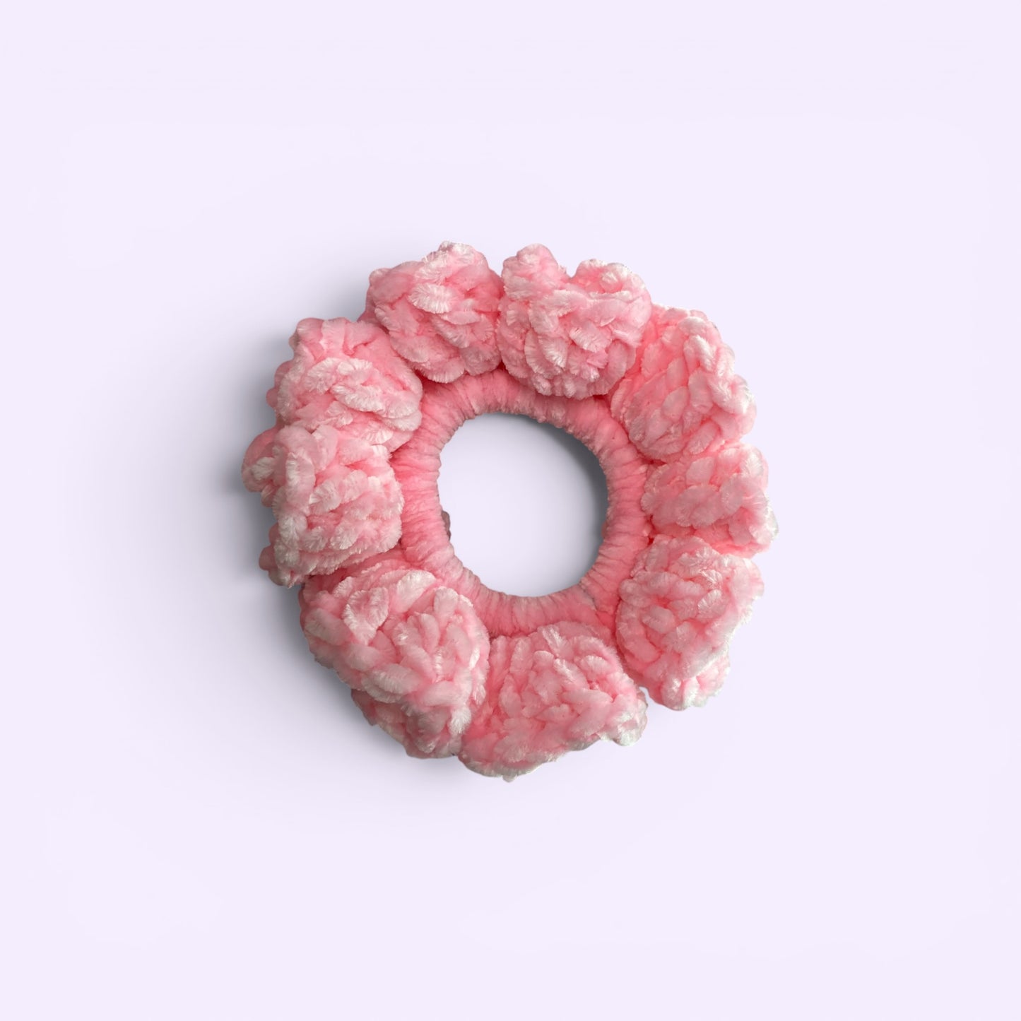 Pink Velvet Crochet Scrunchie