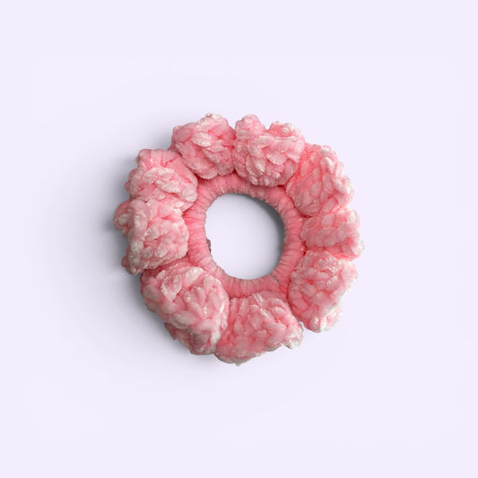 Pink Velvet Crochet Scrunchie