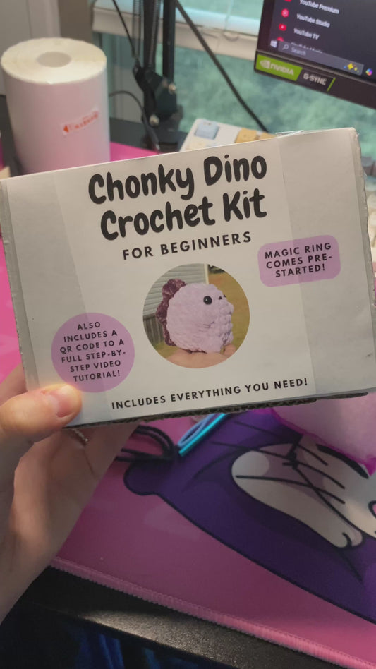 Beginner Crochet DIY Kit Chonky Dino | Magic Ring Pre-Started, Full Video Tutorial